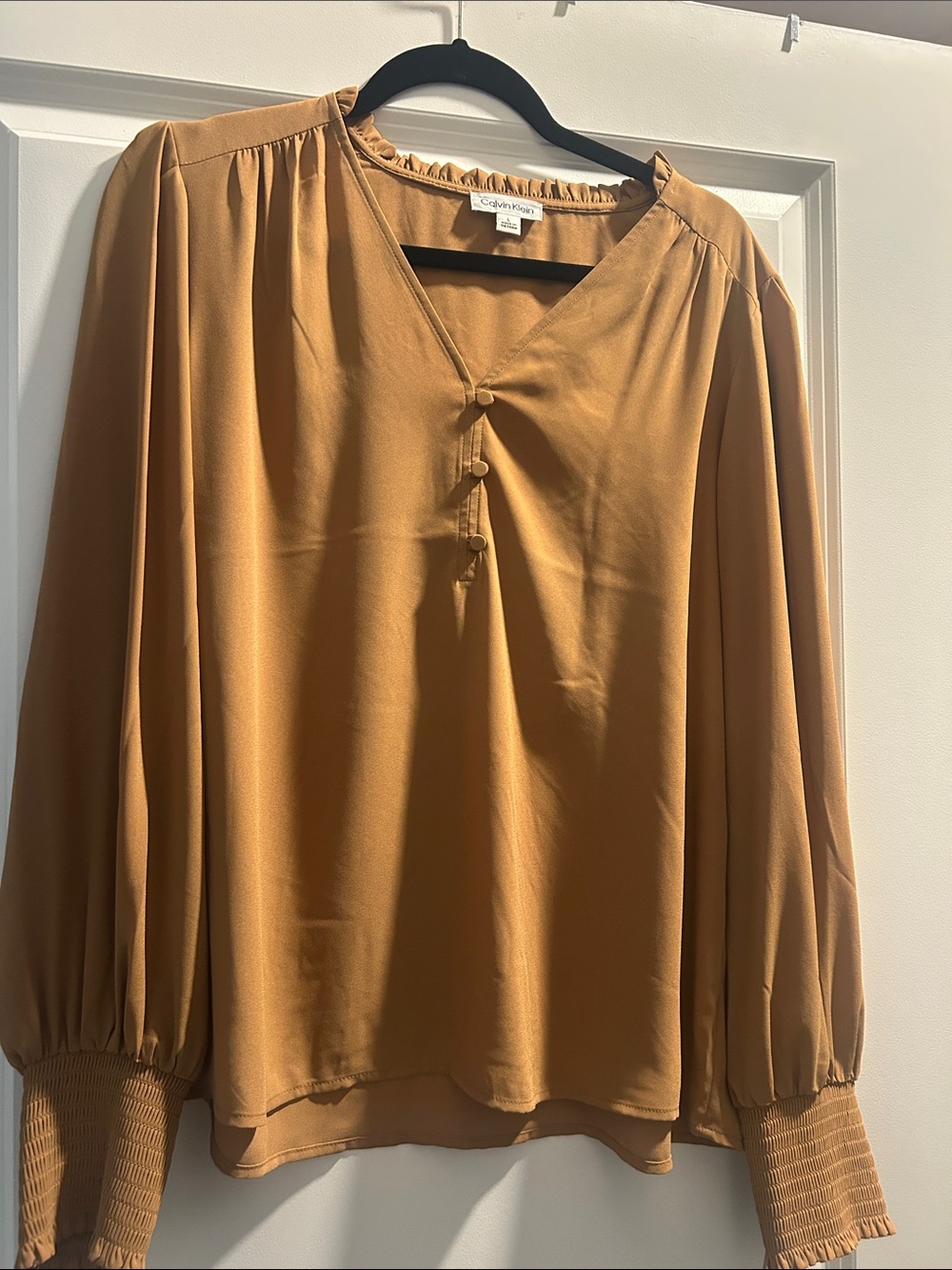 Calvin Klein Golden Mustard V-Neck Long-Sleeve Blouse